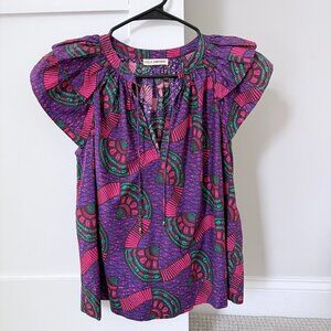 Ulla Johnson Purple and Pink Ruffle Sleeve Top Size S
